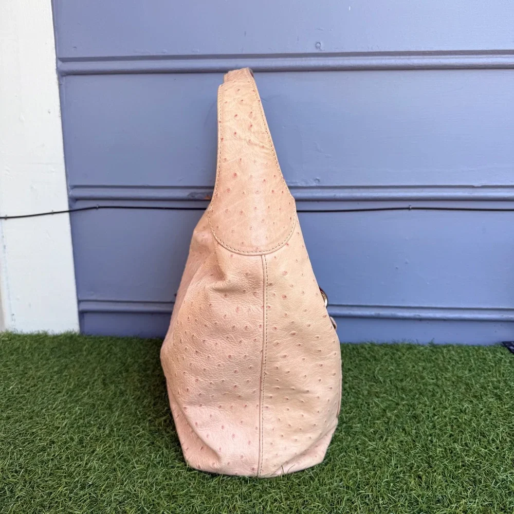 Dooney & Bourke Ostrich Embossed Leather Hobo Bag Lock Pink Silver Hardware